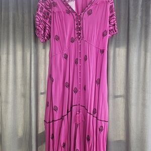 Free People Pink Embroidered Tassel Maxi Dress